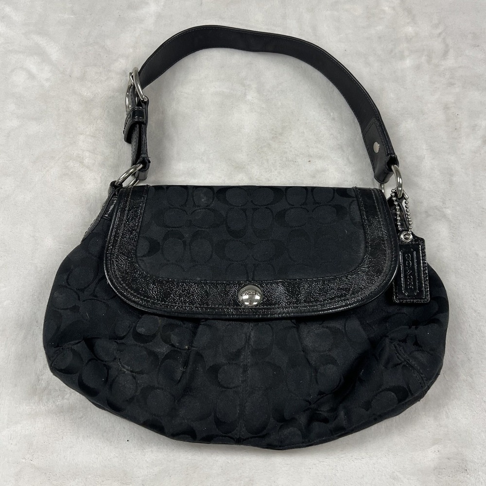 Coach Ergo Signature Flap Shoulder Bag Womens Medium Black Jacquard F12235